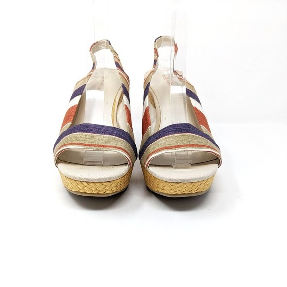 Anne Klein Womens 9.5 Fortuna Stripe Fabric Slingback Rattan Wedge Sandals Boho - Picture 6 of 10